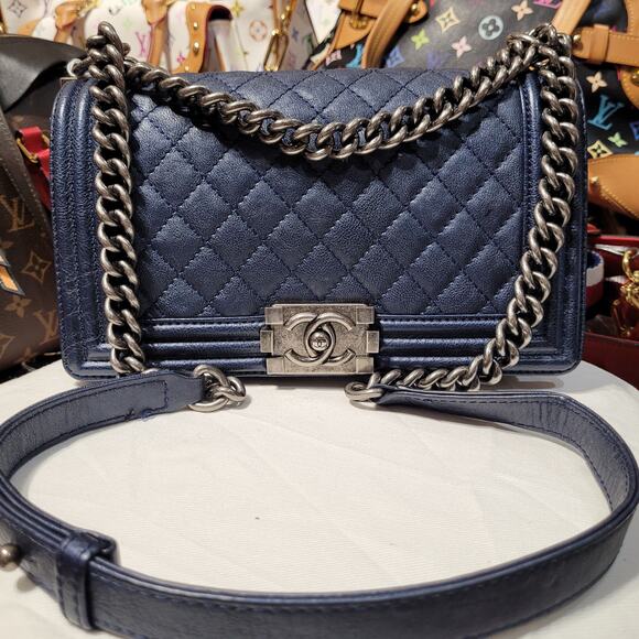 Chanel Boy Metalic Blue MM size Chain bag - Picture 1 of 8